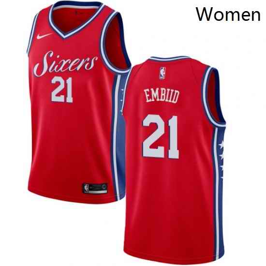 Womens Nike Philadelphia 76ers 21 Joel Embiid Swingman Red Alternate NBA Jersey Statement Edition